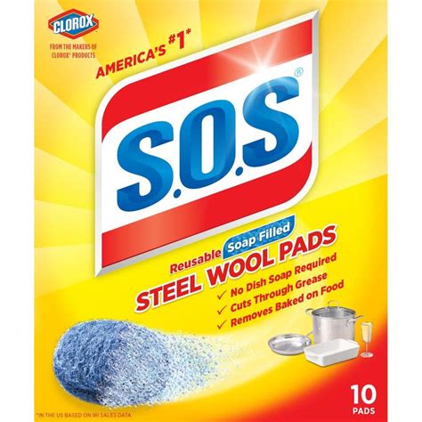S.o.s steel wool pads - Frequently bought together, S.O.S Steel Wool Dish Scrubber Pads, 10 Pack Best seller, EASY-OFF Fume Free Oven Cleaner Spray, Lemon 14.5 oz, Removes Grease, $4.97, rated 4.5 of out 5 stars from 1053 reviews